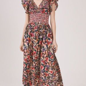 Something Navy Natalie Smocked Floral Midi-Dress